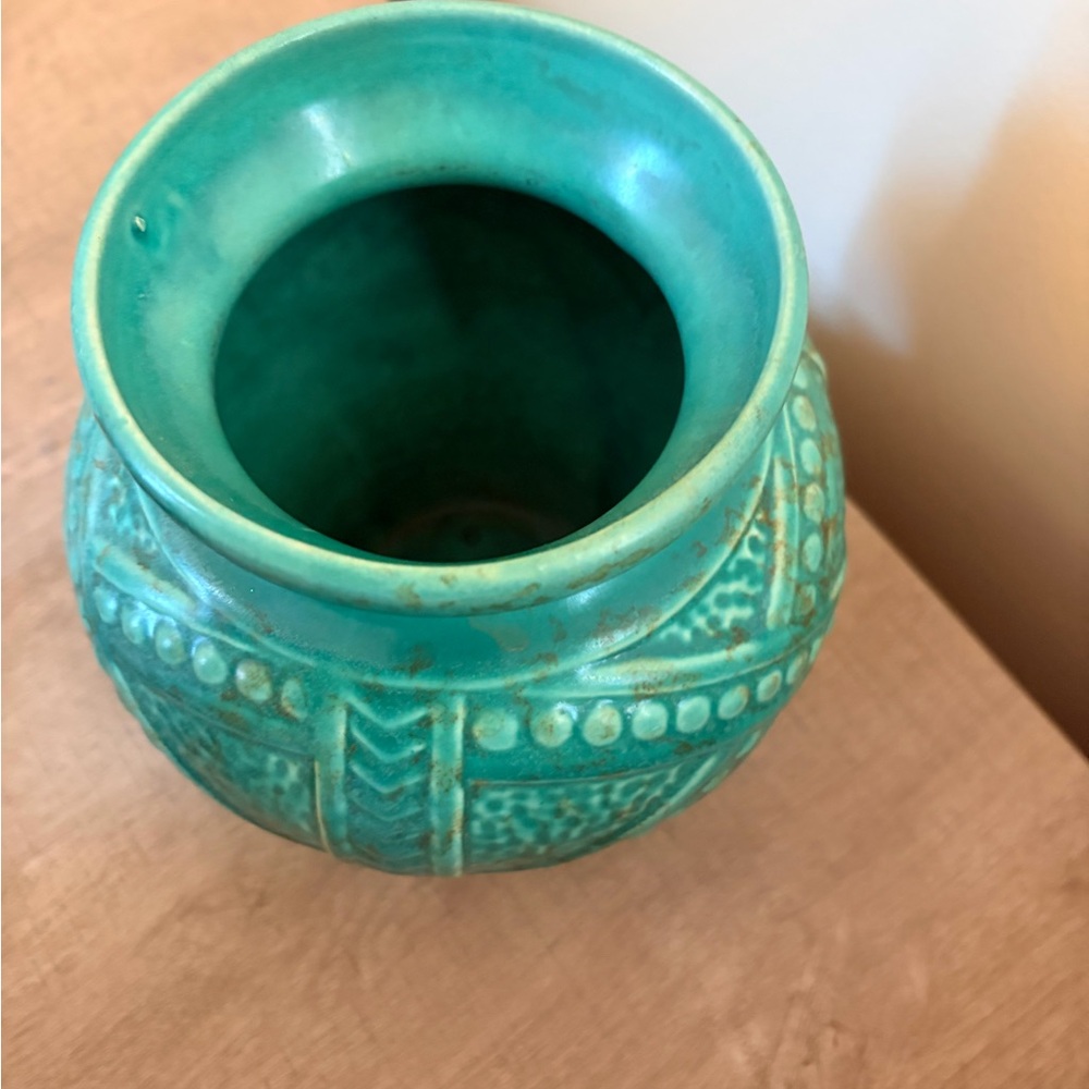 Vintage RumRill Red Wing Art Pottery Vase #593 Renaissance Pompeian Teal 1930s - Picture 2 of 3